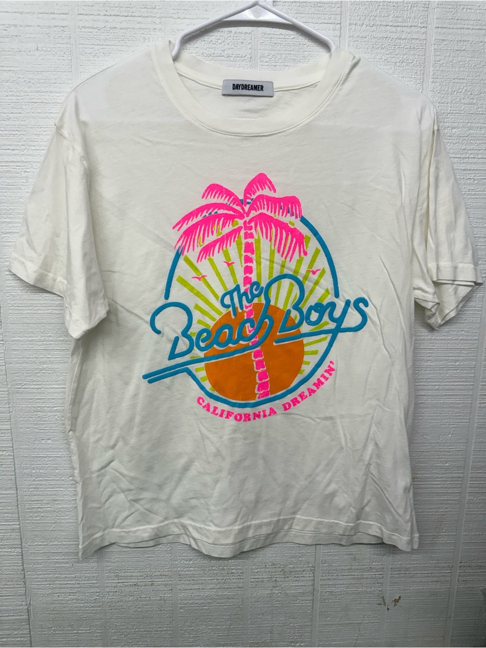 Free People white Short Sleeve Tee with Neon Palm Beach Graphic